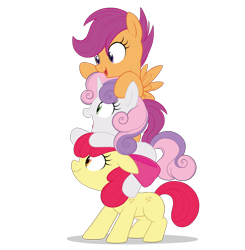 Size: 1728x1761 | Tagged: safe, artist:mn27, color edit, edit, editor:deserter, apple bloom, scootaloo, sweetie belle, earth pony, pony, unicorn, adorabloom, bow, colored, cute, cutealoo, cutie mark crusaders, diasweetes, female, filly, freckles, hair bow, hip freckles, pony pile, shoulder freckles, simple background, smiling, tower of pony, transparent background, trio