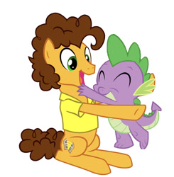 Size: 750x764 | Tagged: artist needed, safe, editor:undeadponysoldier, cheese sandwich, spike, dragon, earth pony, pony, cheespike, crack shipping, cute, daaaaaaaaaaaw, diacheeses, gay, happy, hug, male, shipping, simple background, spikabetes, spikelove, stallion, white background