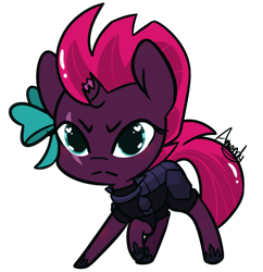 Size: 1118x1156 | Tagged: safe, artist:lilliesinthegarden, tempest shadow, pony, unicorn, my little pony: the movie, broken horn, chibi, cute, female, heart eyes, horn, mare, simple background, solo, tempestbetes, white background, wingding eyes