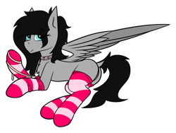 Size: 3185x2400 | Tagged: safe, artist:bitrate16, oc, oc only, oc:mestima, pegasus, clothes, collar, leash, looking at you, pegasus oc, simple background, smiling, socks, solo, striped socks, transparent background, vector