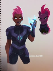 Size: 1120x1500 | Tagged: safe, artist:hapusheen, tempest shadow, human, my little pony: the movie, armor, dark skin, digital art, eye scar, humanized, magic, scar, solo