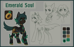 Size: 1024x650 | Tagged: safe, artist:koviry, oc, oc:emerald soul, pony, armor, reference sheet, solo