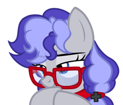 Size: 700x598 | Tagged: safe, artist:rioshi, artist:starshade, oc, oc only, oc:cinnabyte, earth pony, adorkable, bandana, cute, dork, female, glasses, mare, scheming, simple background, solo, transparent background