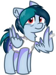 Size: 801x1064 | Tagged: safe, artist:rainbow eevee, oc, oc:delta vee, pegasus, pony, cigarette, female, looking at you, mare, simple background, transparent background, vector, wing hands, wings