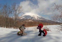 Size: 2080x1436 | Tagged: safe, artist:hihin1993, tempest shadow, oc, oc:pirika, forest, japan, mountain, plushie, scenery, snow