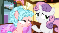 Size: 1280x720 | Tagged: safe, screencap, cozy glow, sweetie belle, pegasus, pony, marks for effort, cozy glow is not amused, female, filly, foal