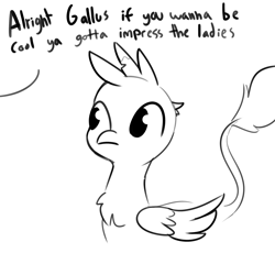 Size: 2250x2250 | Tagged: safe, artist:tjpones, part of a set, gallus, griffon, dialogue, male, monochrome, offscreen character, simple background, white background