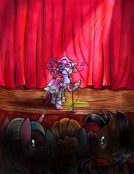 Size: 1691x2195 | Tagged: safe, artist:frostykat13, melody, g1, microphone, microphone stand, music notes, singing, stage