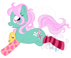 Size: 800x660 | Tagged: safe, artist:masqueadrift, minty, pony, clothes, simple background, socks, solo, striped socks, transparent background