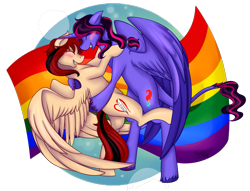 Size: 2619x2000 | Tagged: safe, artist:shamy-crist, oc, oc only, oc:jack pie, oc:shamy, pegasus, pony, female, flag, gay pride flag, lesbian, mare, pride, pride flag