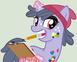 Size: 1024x824 | Tagged: safe, artist:loveedovey, oc, oc:street art, pony, unicorn, base used, clipboard, magic, mouth hold, pencil, simple background, solo