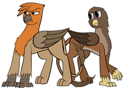 Size: 2800x2000 | Tagged: safe, artist:somber, oc, oc only, oc:isaac, oc:leigh, griffon, fallout equestria, fallout equestria: longtalons, angry, colored, female, flat colors, male, simple background, transparent background
