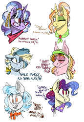 Size: 4092x5940 | Tagged: safe, oc, oc:apple tango, oc:frosty beats, oc:gala dress, oc:midnight snack, oc:spark burst, oc:sweet berry, earth pony, pony, unicorn, bust, magical lesbian spawn, offspring, parent:applejack, parent:fluttershy, parent:octavia melody, parent:pinkie pie, parent:rainbow dash, parent:rarity, parent:soarin', parent:sunset shimmer, parent:trixie, parent:twilight sparkle, parent:vinyl scratch, parents:flutterdash, parents:rarijack, parents:scratchtavia, parents:soarinjack, parents:suntrix, parents:twinkie, portrait