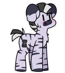 Size: 1151x1288 | Tagged: safe, artist:spoopygander, oc, oc only, oc:kona, pony, zebra, blushing, chest fluff, chibi, coat markings, cute, happy, hooves, male, multicolored hair, open mouth, smiling, solo, stallion, stripes, zeeb