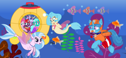 Size: 2340x1080 | Tagged: safe, artist:rainbow eevee edits, artist:徐詩珮, fizzlepop berrytwist, glitter drops, pinkie pie, princess skystar, silverstream, spring rain, tempest shadow, twilight sparkle, twilight sparkle (alicorn), alicorn, fish, pony, seapony (g4), unicorn, series:sprglitemplight diary, series:sprglitemplight life jacket days, series:springshadowdrops diary, series:springshadowdrops life jacket days, my little pony: the movie, alternate universe, amazed, bisexual, broken horn, bubble, chase, chase (paw patrol), clothes, cousins, cute, daaaaaaaaaaaw, diastreamies, equestria girls outfit, exploring, eyelashes, female, freckles, glitterbetes, glitterlight, glittershadow, goggles, grin, hat, helmet, horn, kelp, lesbian, lifeguard, lifeguard spring rain, looking at you, marshall, marshall (paw patrol), ocean, open mouth, paw patrol, polyamory, shipping, skyabetes, skye, skye (paw patrol), smiling, smiling at you, snorkeling, sprglitemplight, springbetes, springdrops, springlight, springshadow, springshadowdrops, submarine, tempestbetes, tempestlight, underwater, wall of tags, zuma, zuma (paw patrol)