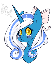 Size: 800x977 | Tagged: safe, artist:maryus3908, oc, oc:fleurbelle, alicorn, pony, alicorn oc, bow, female, golden eyes, hair bow, mare, ribbon, smiling, wingding eyes