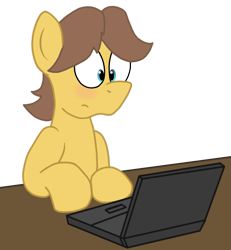 Size: 1431x1547 | Tagged: safe, artist:sketchymouse, caramel, earth pony, pony, blushing, bust, computer, laptop computer, male, simple background, solo, stallion, table, transparent background