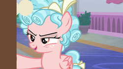 Size: 640x360 | Tagged: safe, screencap, cozy glow, pegasus, pony, school raze, spoiler:s08, cropped, female, filly, mare, smiling, solo, watching, wings