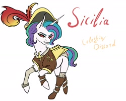 Size: 2472x1984 | Tagged: safe, artist:luna dave, oc, oc:sicilia, hybrid, pony, unicorn, interspecies offspring, next generation, nextgen:luna dave, offspring, parent:discord, parent:princess celestia, parents:dislestia, solo