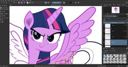 Size: 1920x1017 | Tagged: safe, artist:n3ro 182, twilight sparkle, twilight sparkle (alicorn), alicorn, pony, digital art, horn, krita, solo, wings, wip