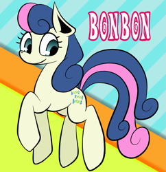 Size: 1267x1309 | Tagged: safe, artist:mm_puyo, bon bon, sweetie drops, earth pony, pony, female, mare, raised leg, smiling, solo