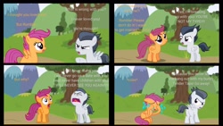 Size: 1920x1080 | Tagged: safe, artist:angrymetal, rumble, scootaloo, pegasus, 1000 hours in ms paint, abuse, breakup, comic, crying, dialogue, female, male, rejected, rejection, scootabuse, shipping denied, straight, vector