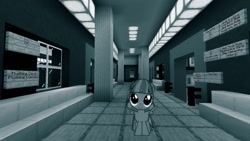 Size: 1334x750 | Tagged: safe, artist:cheezedoodle96, edit, editor:topsangtheman, wind sprint, pegasus, pony, grayscale, interior, looking at you, minecraft, monochrome, new york city subway