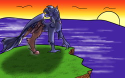 Size: 1280x800 | Tagged: safe, artist:lullabyjak, oc, hippogriff, seapony (g4), sunset