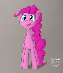 Size: 2250x2626 | Tagged: safe, artist:infinite winter, derpibooru exclusive, pinkie pie, earth pony, pony, chest fluff, cute, female, happy, mare, simple background, smiling, solo