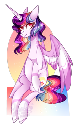 Size: 689x1159 | Tagged: safe, artist:manella-art, oc, oc:sunny moonlight, alicorn, pony, female, implied princess twilight, magical lesbian spawn, mare, offspring, parent:rainbow dash, parent:twilight sparkle, parents:twidash, pregnant, solo