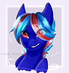 Size: 1026x1080 | Tagged: safe, artist:ilona furry, oc, oc:hellfire, pegasus, pony, blue fur, head, male, red eyes, smiling