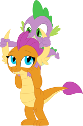 Size: 2336x3571 | Tagged: safe, artist:porygon2z, smolder, spike, dragon, dragons riding dragons, female, male, riding, simple background, transparent background, vector