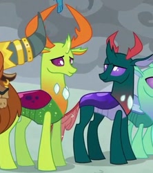 Size: 326x367 | Tagged: safe, edit, edited screencap, screencap, pharynx, prince rutherford, thorax, changedling, changeling, yak, the ending of the end, brotherly love, brothers, changedling brothers, changeling king, cropped, cute, king thorax, male, prince pharynx, royal brothers, siblings, smiling