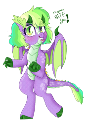 Size: 882x1255 | Tagged: safe, artist:unoriginai, oc, oc:spectral blaze, dracony, hybrid, claws, cute, imminent bite, interspecies offspring, looking at you, offspring, parent:rainbow dash, parent:spike, parents:rainbowspike, standing