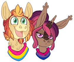 Size: 604x508 | Tagged: safe, artist:pawscratch, oc, oc:buckthorn, oc:juniper berry, kirin, pony, bisexual pride flag, bisexuality, lgbt, pansexual, pansexual pride flag, pride, pride flag, pride month