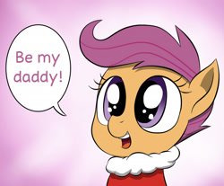Size: 1890x1565 | Tagged: safe, artist:doublewbrothers, edit, scootaloo, pony, clothes, cropped, solo, speech bubble, winter outfit