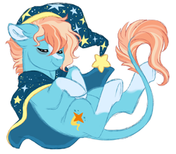 Size: 1024x902 | Tagged: safe, artist:azure-art-wave, oc, oc:sleepwalker, classical unicorn, pony, unicorn, blaze (coat marking), cape, clothes, commission, hat, leonine tail, male, offspring, pajamas, parent:sunburst, parent:trixie, parents:trixburst, simple background, socks (coat marking), solo, stallion, transparent background