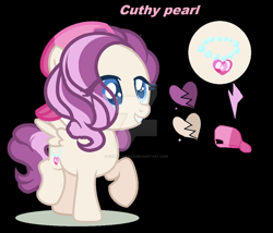 Size: 1024x877 | Tagged: safe, artist:comet-swirls, oc, oc only, oc:cuthy pearl, pony, female, filly, next generation, offspring, parent:diamond tiara, parent:featherweight, parents:diamondweight, parents:feathertiara, pegasus oc, solo, watermark