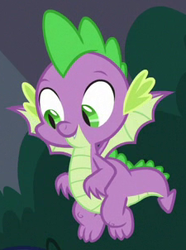 Size: 225x302 | Tagged: safe, screencap, spike, dragon, the point of no return, claws, cropped, cute, cute little fangs, fangs, flying, male, smiling, toes, winged spike, wings