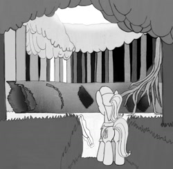 Size: 1345x1313 | Tagged: safe, artist:dsb71013, oc, oc only, oc:light fantastic, pony, log, magic, monochrome, telekinesis, tree