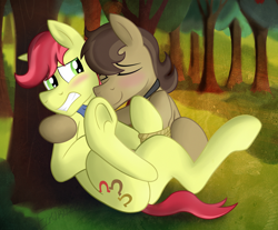 Size: 2500x2072 | Tagged: safe, artist:dripponi, earth pony, pony, apple family reunion, blushing, bound, cuddling, cute, gay, hooves, male, non-consensual cuddling, rope, snuggling, tied up, underhoof