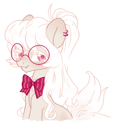 Size: 1700x1822 | Tagged: safe, artist:hawthornss, oc, oc:nemo von silver, pony, albino, blushing, ear piercing, earring, femboy, glasses, jewelry, male, piercing, ponytail, ribbon, simple background, smiling, white background