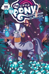 Size: 1054x1600 | Tagged: safe, artist:justasuta, idw, zecora, zebra, spoiler:comic, spoiler:comic89, cover, ear piercing, earring, female, grin, hooves, jewelry, mare, mushroom, neck rings, night, piercing, season 10, smiling, solo, tree