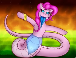 Size: 1300x1000 | Tagged: safe, artist:maxhe, pinkie pie, lamia, original species, snake, snake pony, arabian, cursed, jewelry, lamiafied, species swap, tongue out