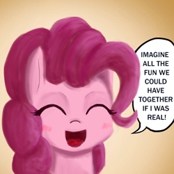 Size: 700x700 | Tagged: safe, artist:tkuroneko, pinkie pie, pony, /mlp/, dialogue, female, mare, solo, talking to viewer