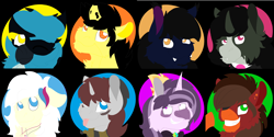 Size: 8000x4000 | Tagged: safe, artist:euspuche, oc, oc:lactis, oc:neo, oc:pan, oc:potasio, oc:sun burns, oc:trèble, oc:zalam, alicorn, bat pony, demon, earth pony, griffon, pegasus, robot, bust, lineless, portrait