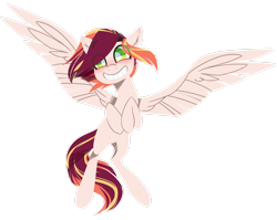 Size: 2742x2188 | Tagged: safe, artist:mcwolfity, oc, oc only, pegasus, pony, eye clipping through hair, flying, grin, pegasus oc, simple background, smiling, spread wings, transparent background, wings