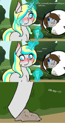 Size: 500x942 | Tagged: safe, artist:ask-scute, oc, oc only, oc:fuselight, oc:scute, pegasus, pony, unicorn, blushing, female, food, ice cream, magic, male, mare, stallion