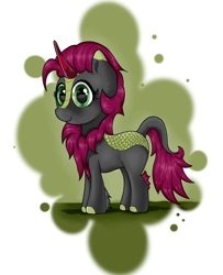 Size: 2350x2900 | Tagged: safe, artist:waffletheheadmare, oc, oc only, kirin, bust, chest fluff, chest hair, cute, eyelashes, female, gray coat, green eyes, horn, mare, multicolored coat, portrait, purple mane, simple background, smiling, solo