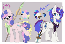 Size: 2684x1812 | Tagged: safe, artist:beardie, oc, oc only, oc:amy, oc:asura, pony, unicorn, spear, weapon